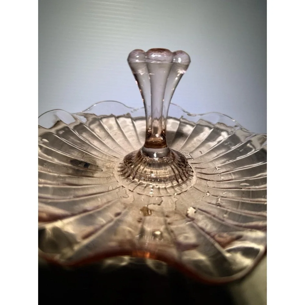 Vintage Anchor Hocking Pink Depression Glass Candy Dish  Scalloped With...